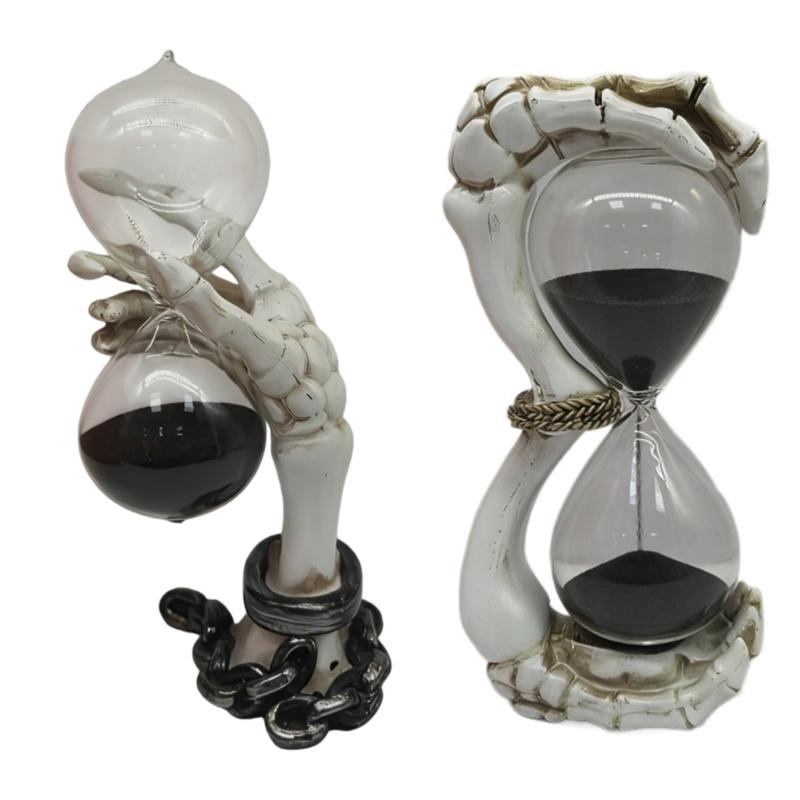 Resin Skull Sand Timer Statues Collectible Figurines Decorative Ornament Scary Halloween Decorations for Home Office