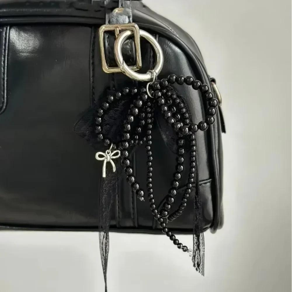 Korean Cute Lace Bow Pearl Beaded Phone Pendant Chain Accessories Aesthetic Ballet Shoes Camera Bag Decoration Keychain Gift