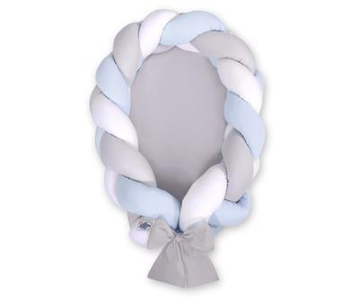 2-in-1 Braided Baby Cocoon - White, Gray, and Blue