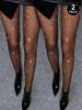 High Waist Rhinestone Fine Mesh Fishnet Tights High Stretch Breathable Slim Fit Sexy Versatile Black Fishnet Pantyhose