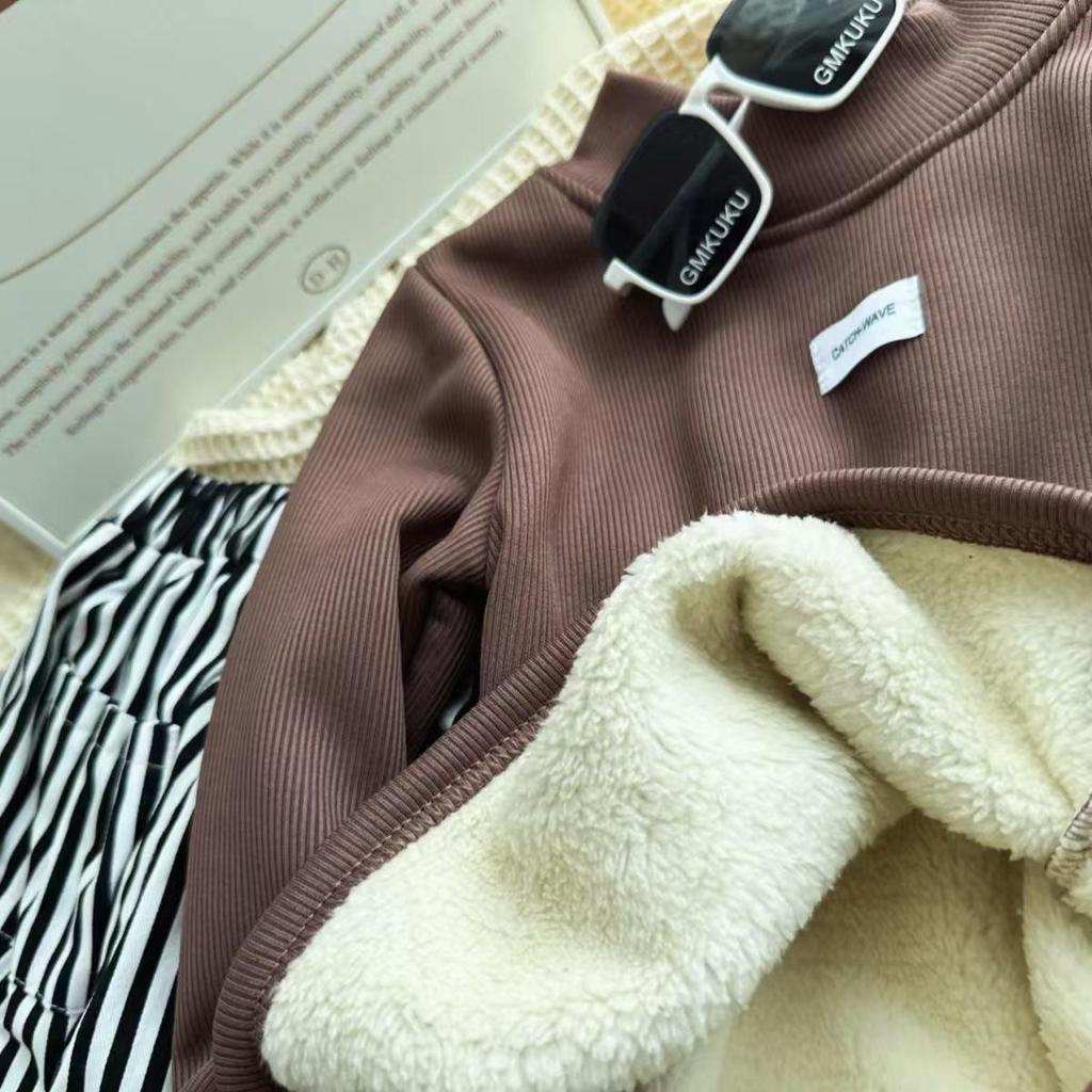 2024 Kids' Winter Thick Half-High Neck Velvet Base Layer T-Shirt - Korean Style