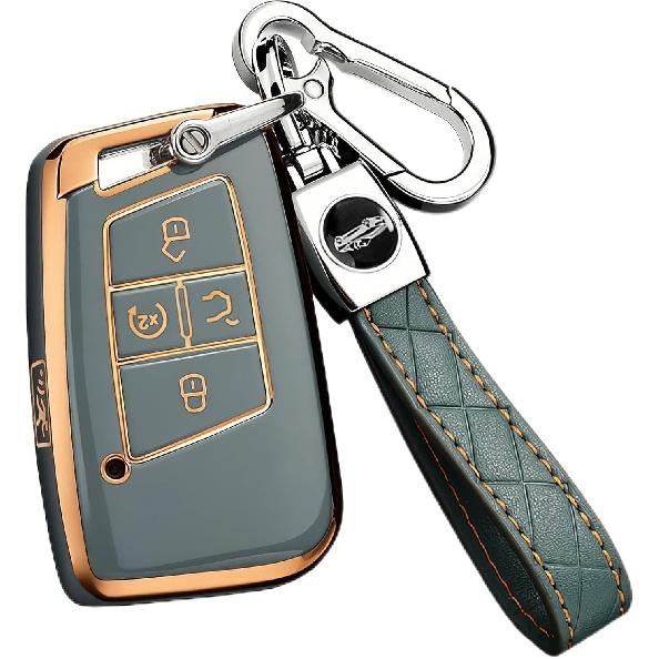 Montague Key Fob Cover for Volkswagen with Keychain, Premium TPU Key Case Compatible with VW Tiguan Atlas Taos SEL Jetta GLI Passat Arteon Remote
