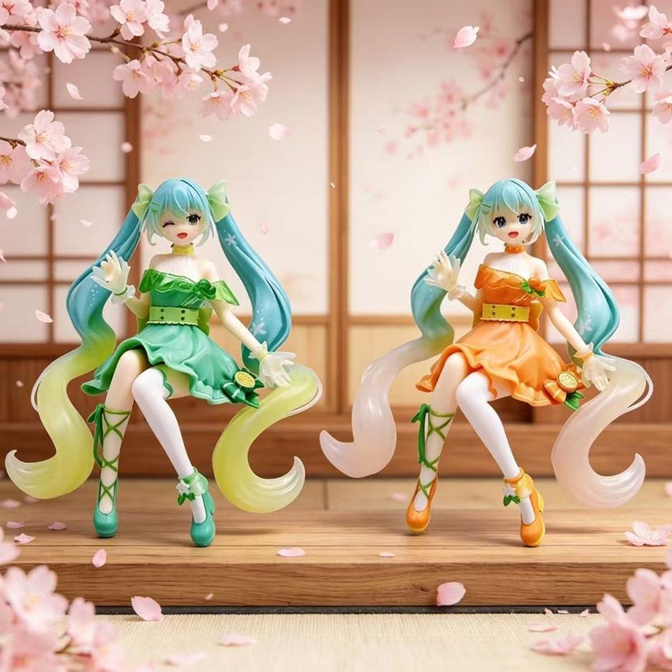 Anime Hatsune Miku Figure Noodle Stopper Figure Kagamine Rin Tangerine Lime Model Toy Doll Aciton Figure Collection Gift