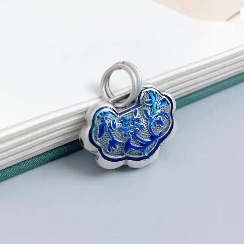 Original   Faceted Blue Orchid Enamel Ruyi Necklace For Women Charms Exquisite Pendant Clavicle Chain Banquet Jewelry