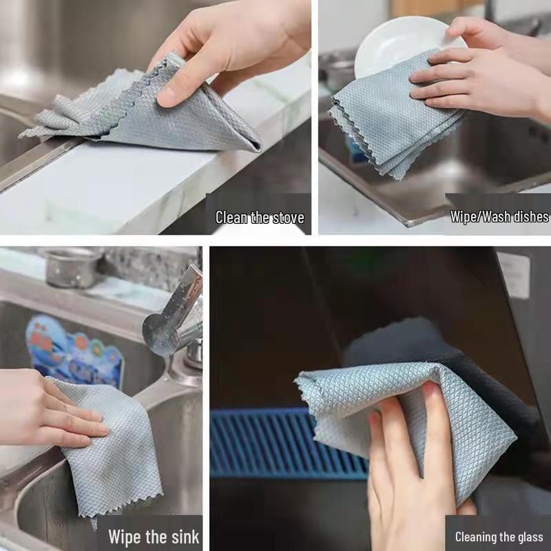 Absorbent Fish Scale Cloth for Wiping Glass - Thickened Household Kitchen Towel & Scouring Pad