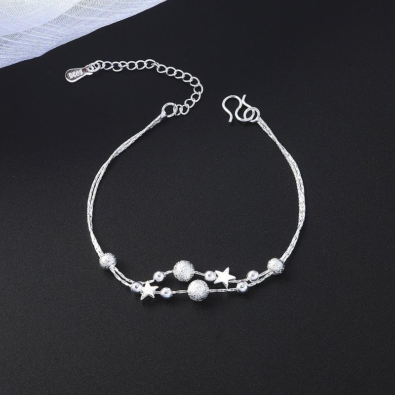 925 Sterling Silver Irregular Beaded Bracelet for Women Fashion Sparkling Crushed Silver Chain Bracelets Dainty Daily Jewelry
