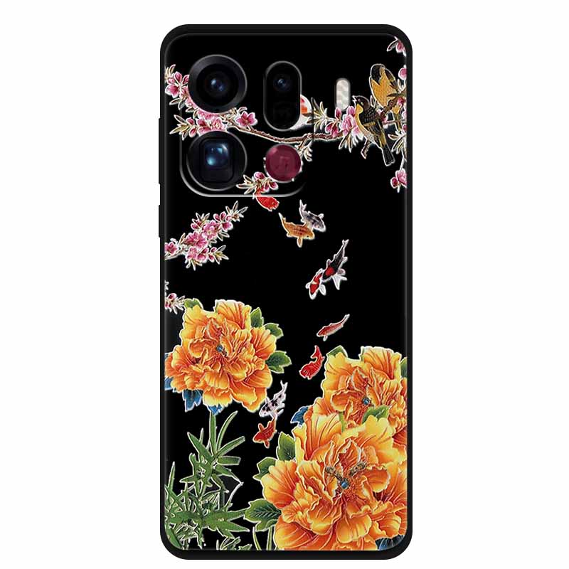 3D Flowers Case For Oppo Find X9 Pro 5G Case Emboss Relief Floral Black Silicone Soft Back Cover For Oppo Find X9 Pro Case Funda