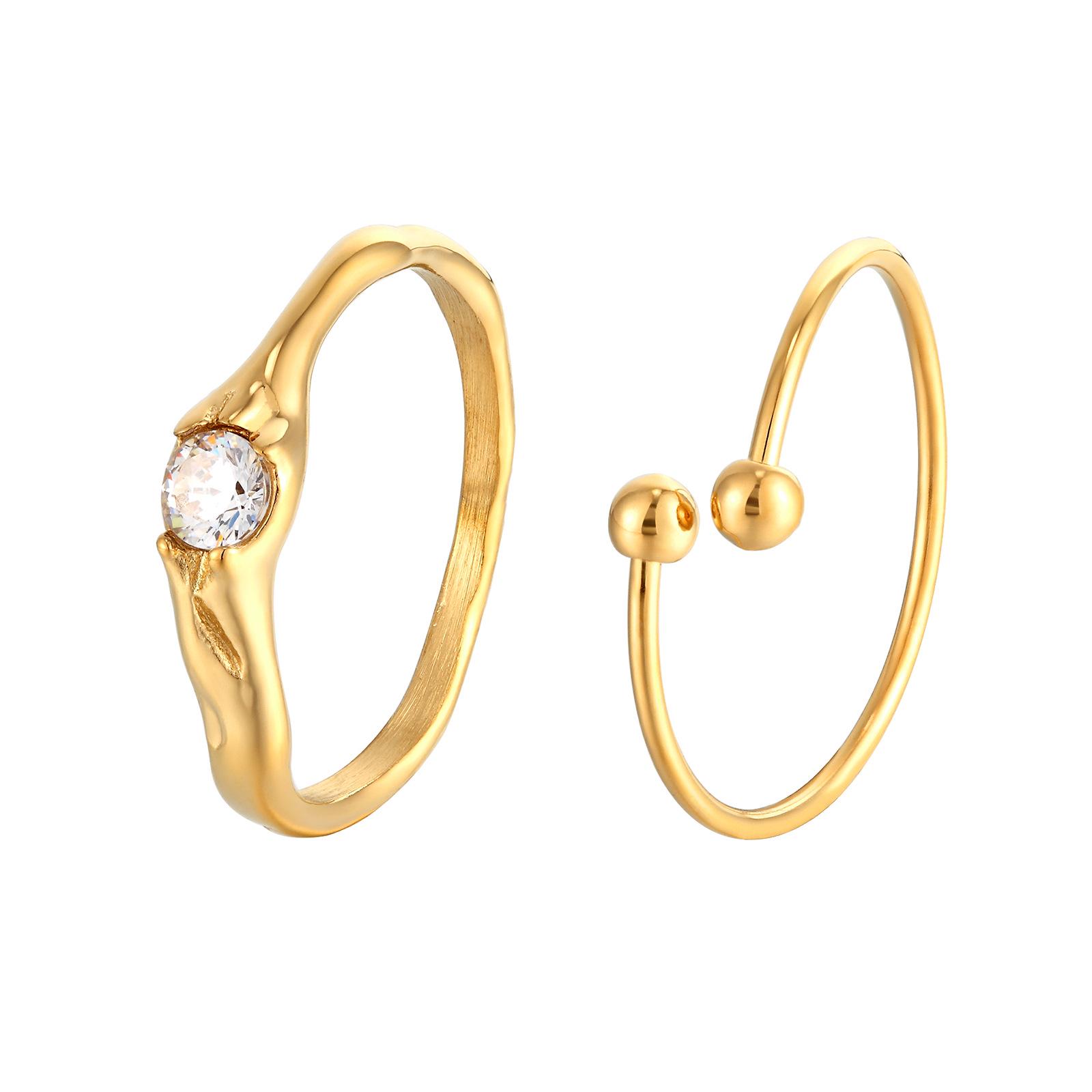 

14K Gold Zircon Diamond Open Ring – Pleated Irregular Design in Titanium Steel Jewelry for Women Size 6