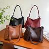 2pcs Vintage Leather Shoulder Tote Bag With Small Purse, Large Capacity Women Daily Handbag