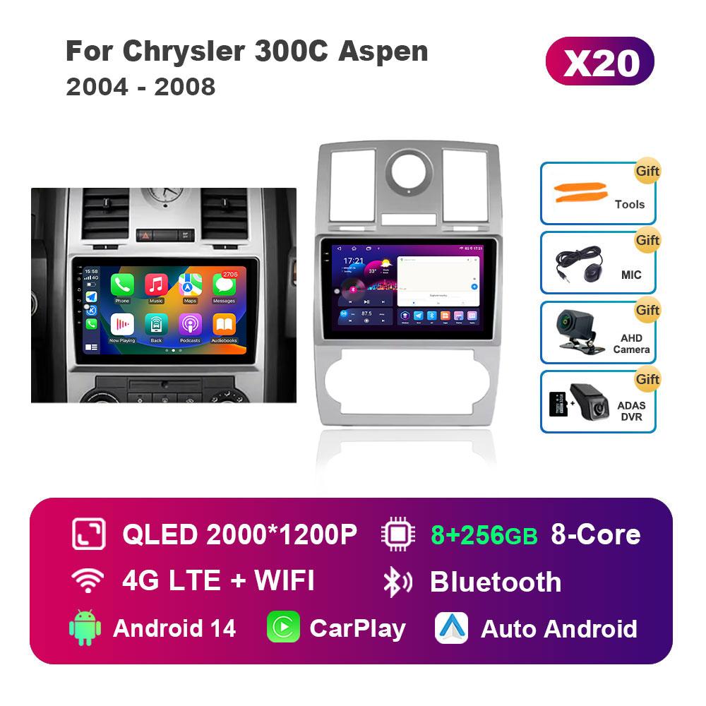 Navigation GPS 4G for Chrysler 300C Aspen 2004 - 2008 BT Touch Screen WiFi Android 14 System Car Video Multimedia Player