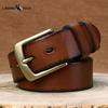 Men's Genuine Leather Belt with Pin Buckle, Retro Pure Copper, Simple and Versatile Jeans Belt