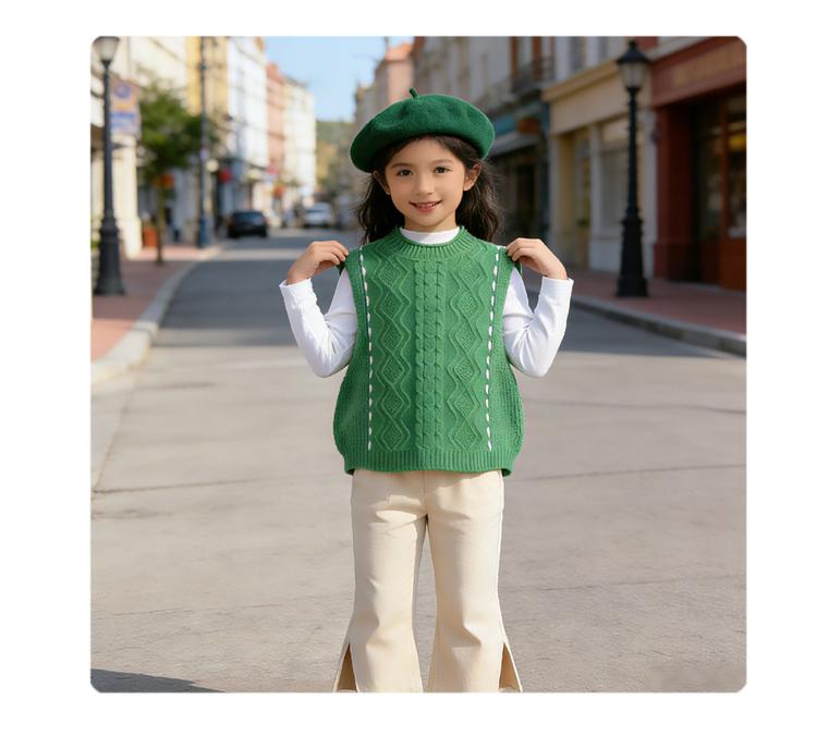 Girls' spring vest, western style knitwear, spring clothing, college style girls' vest, Fried Dough Twists knitting