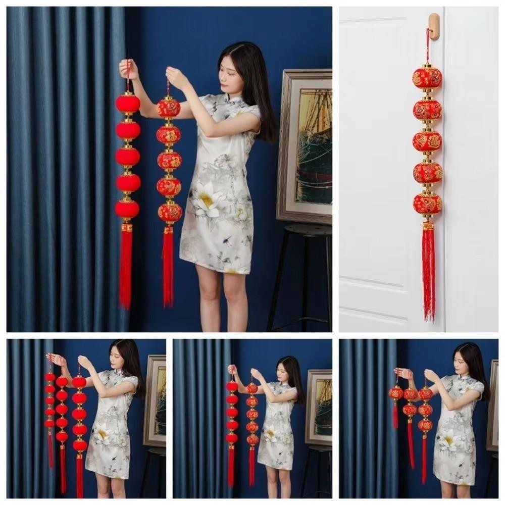 Printed Pattern Chinese Lantern Pendant Flocked Fabric Circular Window Lantern Chinese New Year