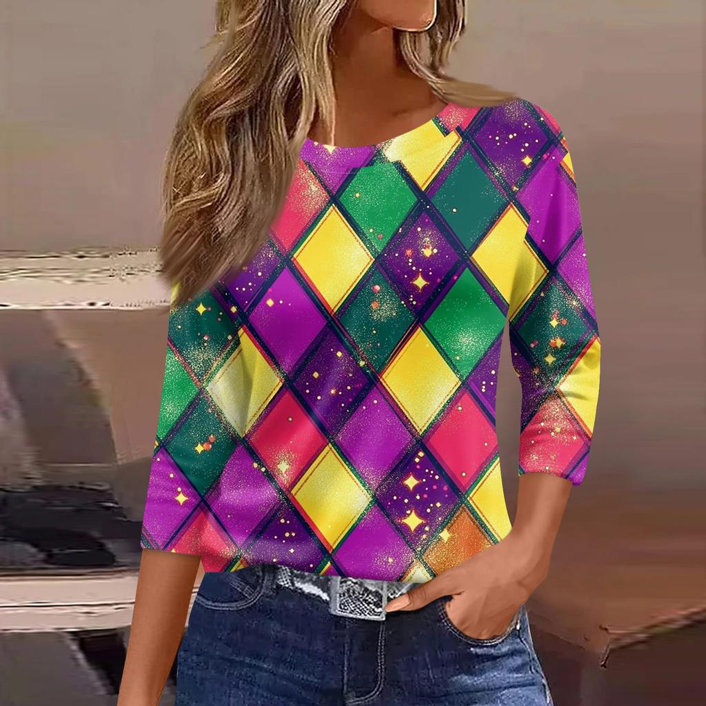 Blusas de mujer con mangas 3/4 largas, estampado floral, estilo vintage, informales, holgadas, con cuello redondo, camisas de talla grande