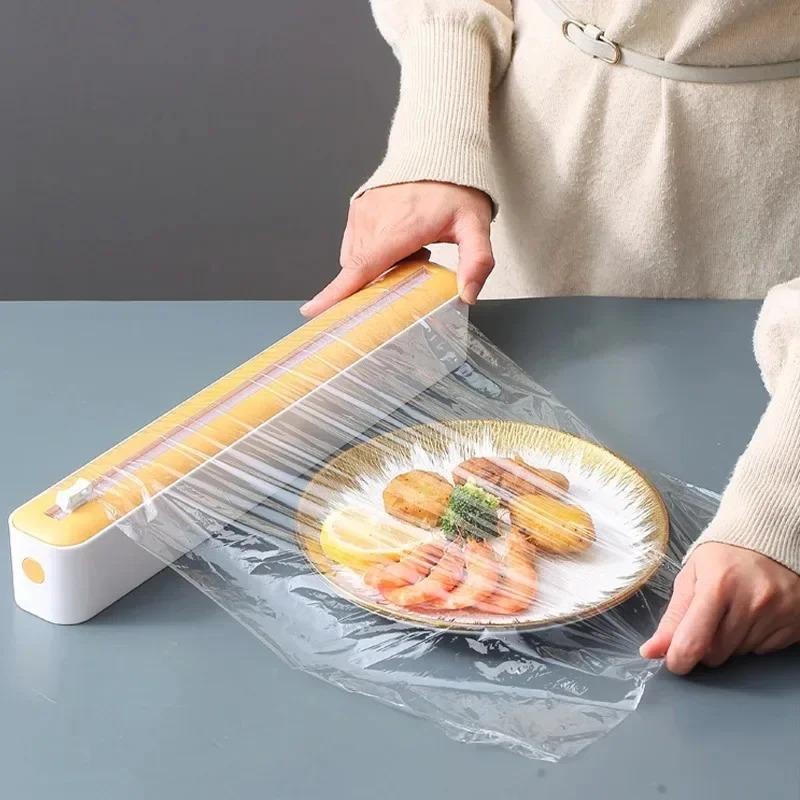 .Cortador Descartável de Filme Plástico para Cozinha, Caixa de Corte Especial para Alimentos Domésticos com Quebra de Ponto, Conjunto de Artefato de Sucção para Geladeira