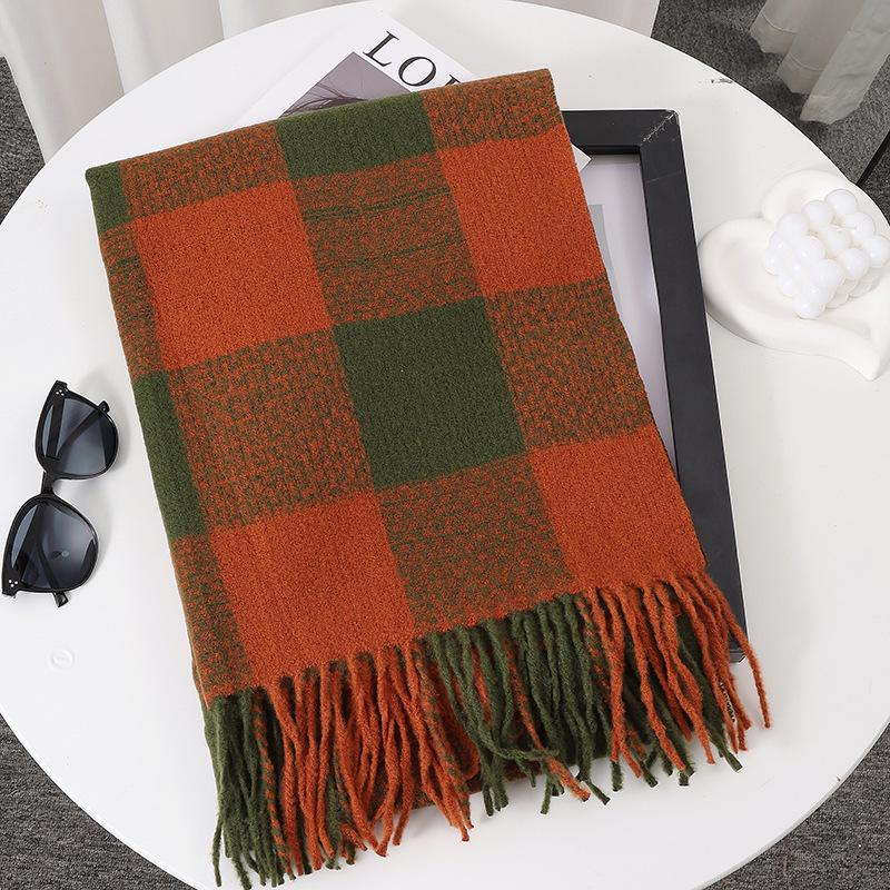 Women's Faux Cashmere Plaid Scarf - Korean Style, Thick & Warm Autumn/Winter Shawl