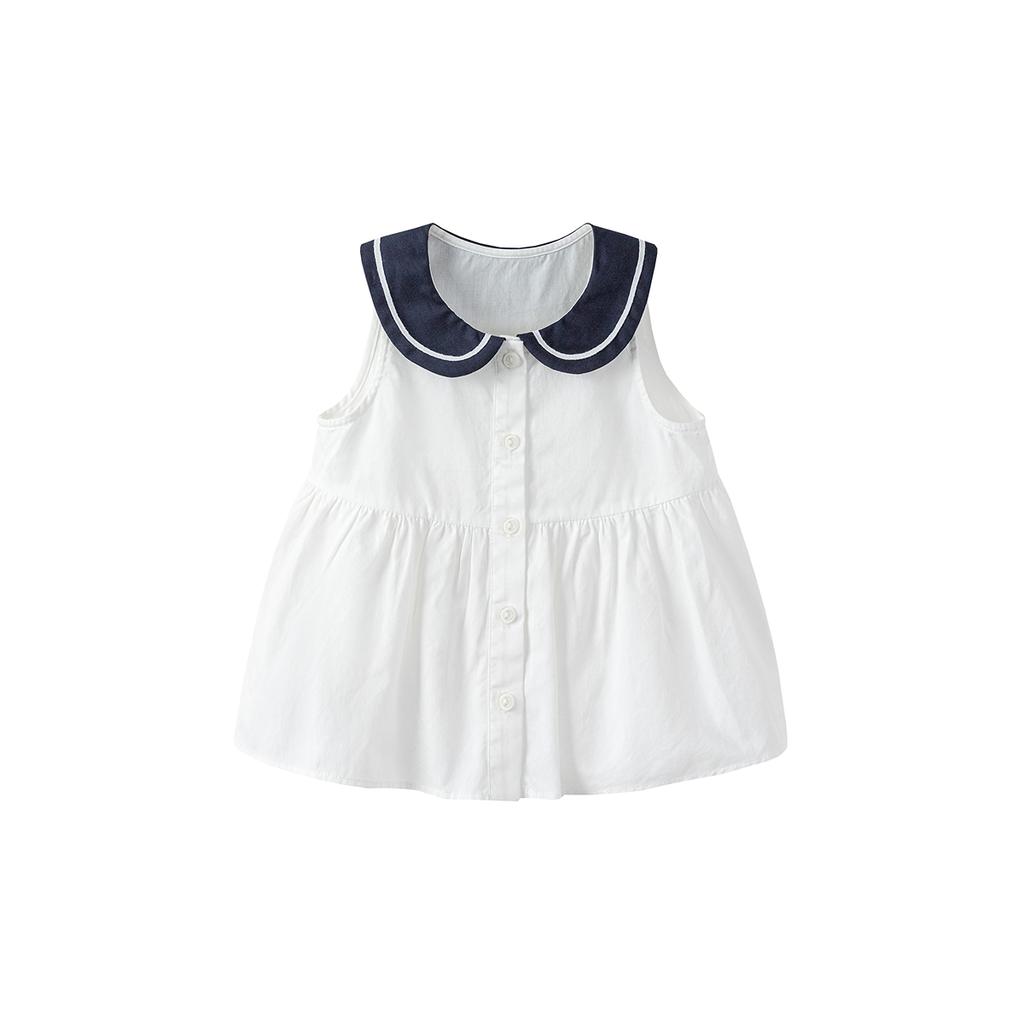 [Pure Cotton] Mini Balabala Girls' Short Sleeve Shirt Cute Sea Style Collar Top 2026 Summer