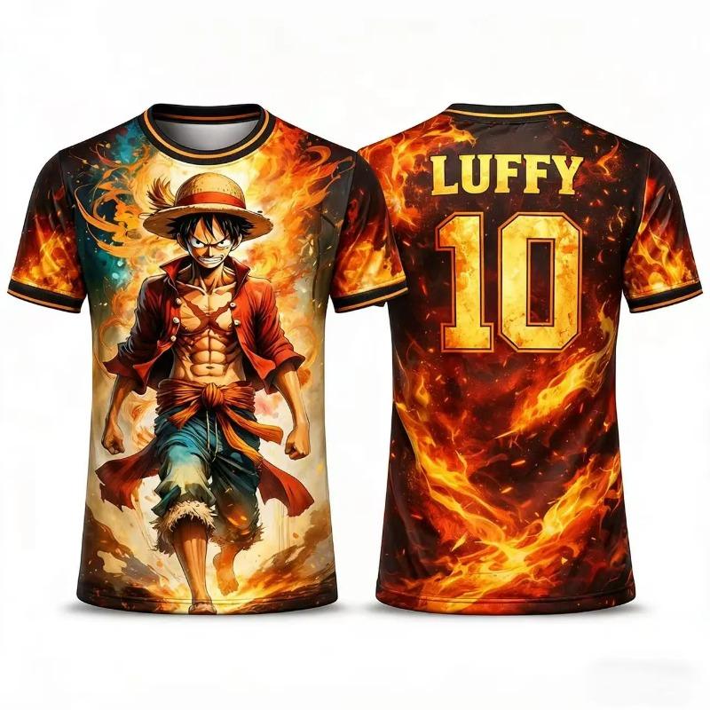 Men's One Piece Anime Tee Franky Iron Man Print Boys Clothes Girls Short Sleeve Men Jersey Casual Lightweight Tops