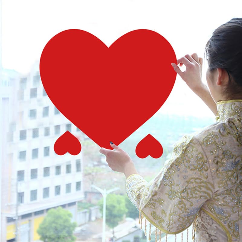 BESTonZON Wall Glass Perfect for Interior Atmosphere Photo Set of 12 Stickers, Heart-Shaped Stickers, Red, Removable, Cute, Valentine's Day, Weddings,