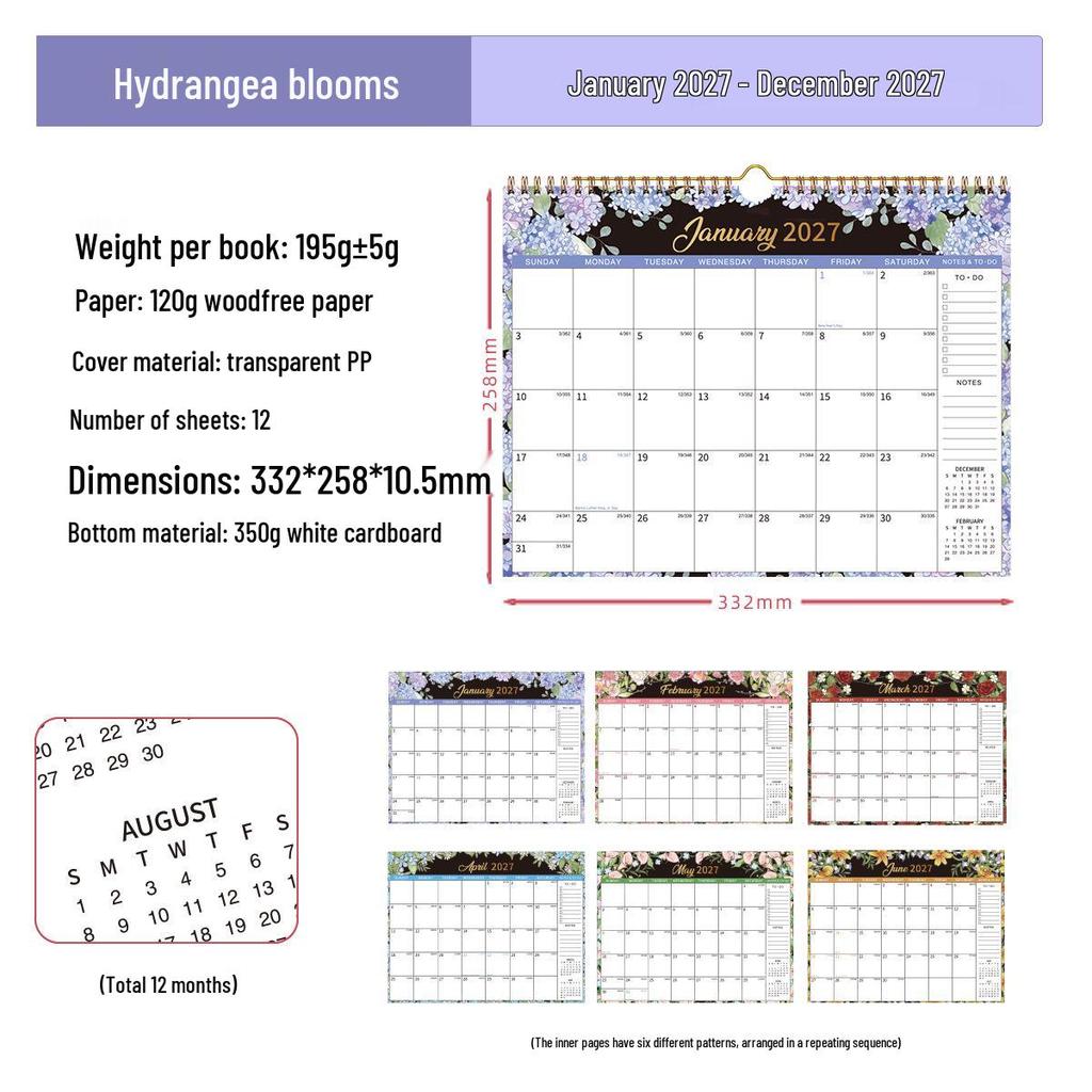 2027 Creative English Wall Calendar: Plan, Check-in, Memo & Customizable