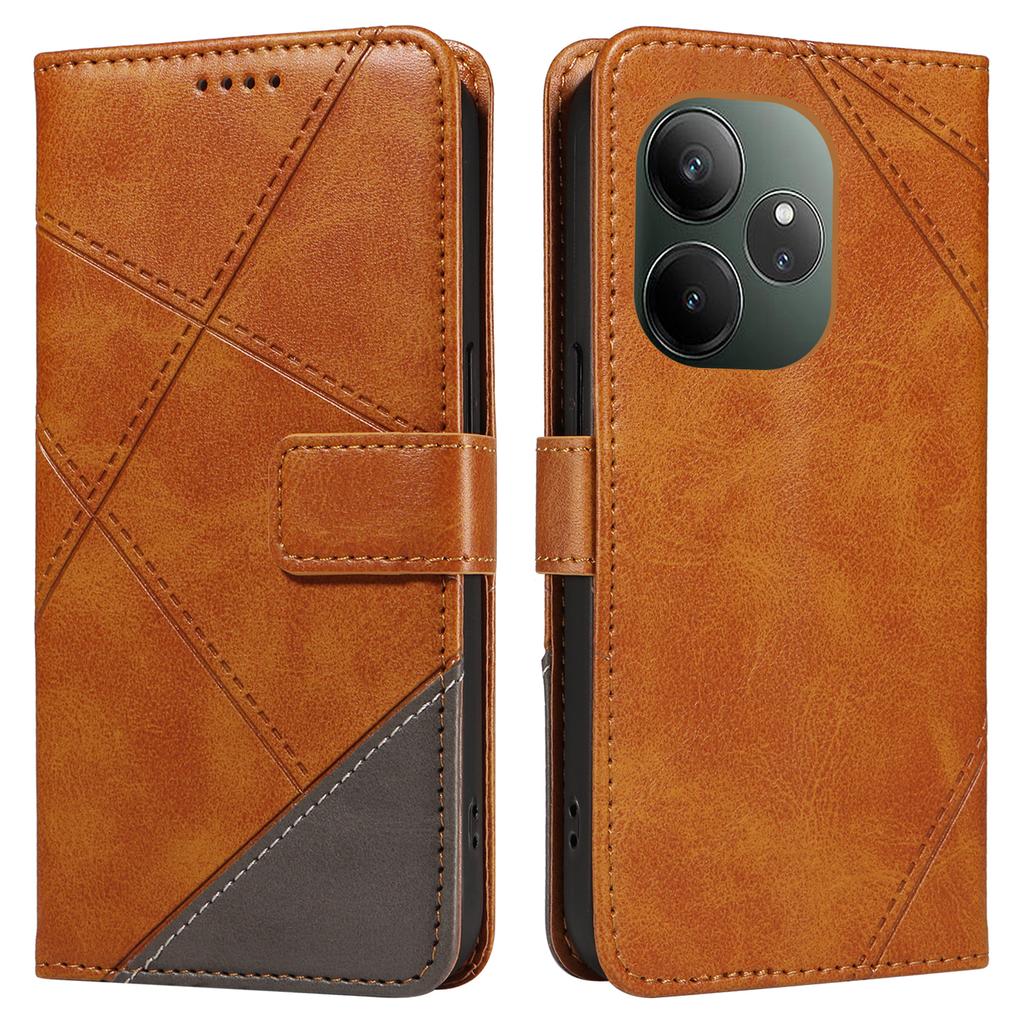 For Realme GT 6 5G Case Leather Geometric Line Phone Cover Card Holder Magnetic Clasp