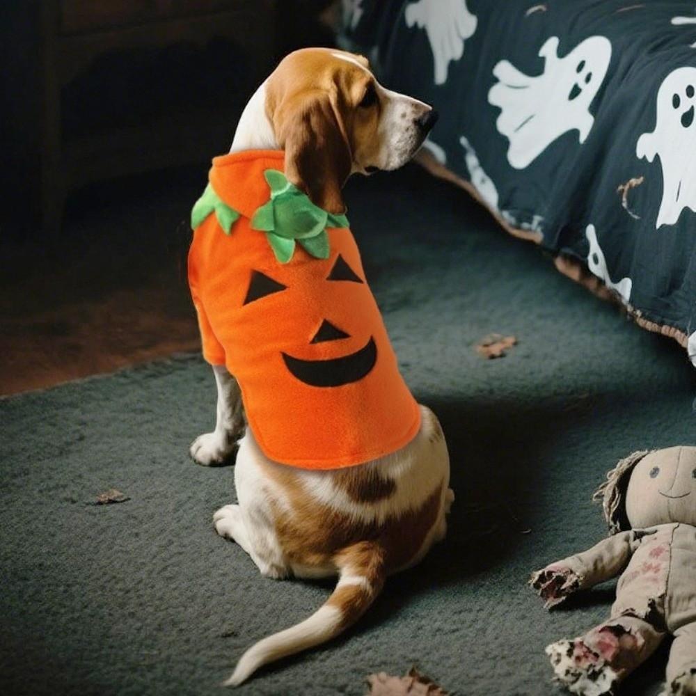 Breathable Pumpkin Dog Costume Orange Dog Hoodie Cute Pet Cosplay Costume  Pet Role-Playing