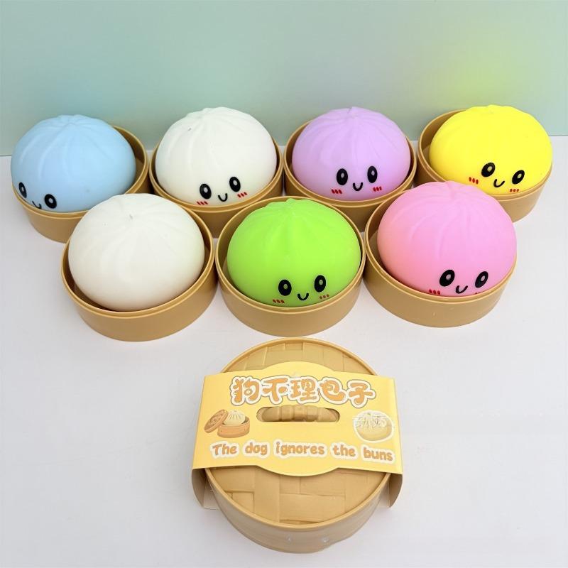 Sim Steamer Bun Squeeze Toy Cute Face Print Fast Rebound Tpr Stress Relief Sensory Play Fidget Toy Party Favors, Birthday Gifts