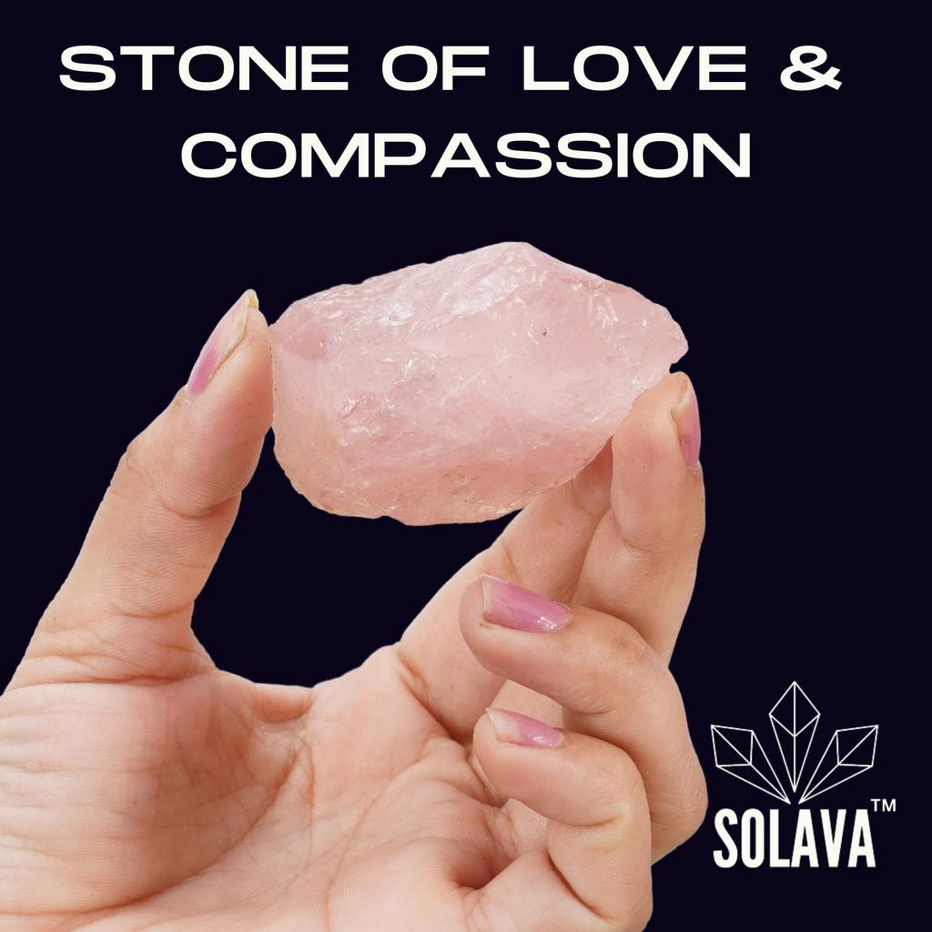 SOLAVA Natural Rose Quartz Crystal Raw Stone for Love, Health, Reiki Healing, Manifestation, and Meditation - Certified Original Rose Quartz Crys
