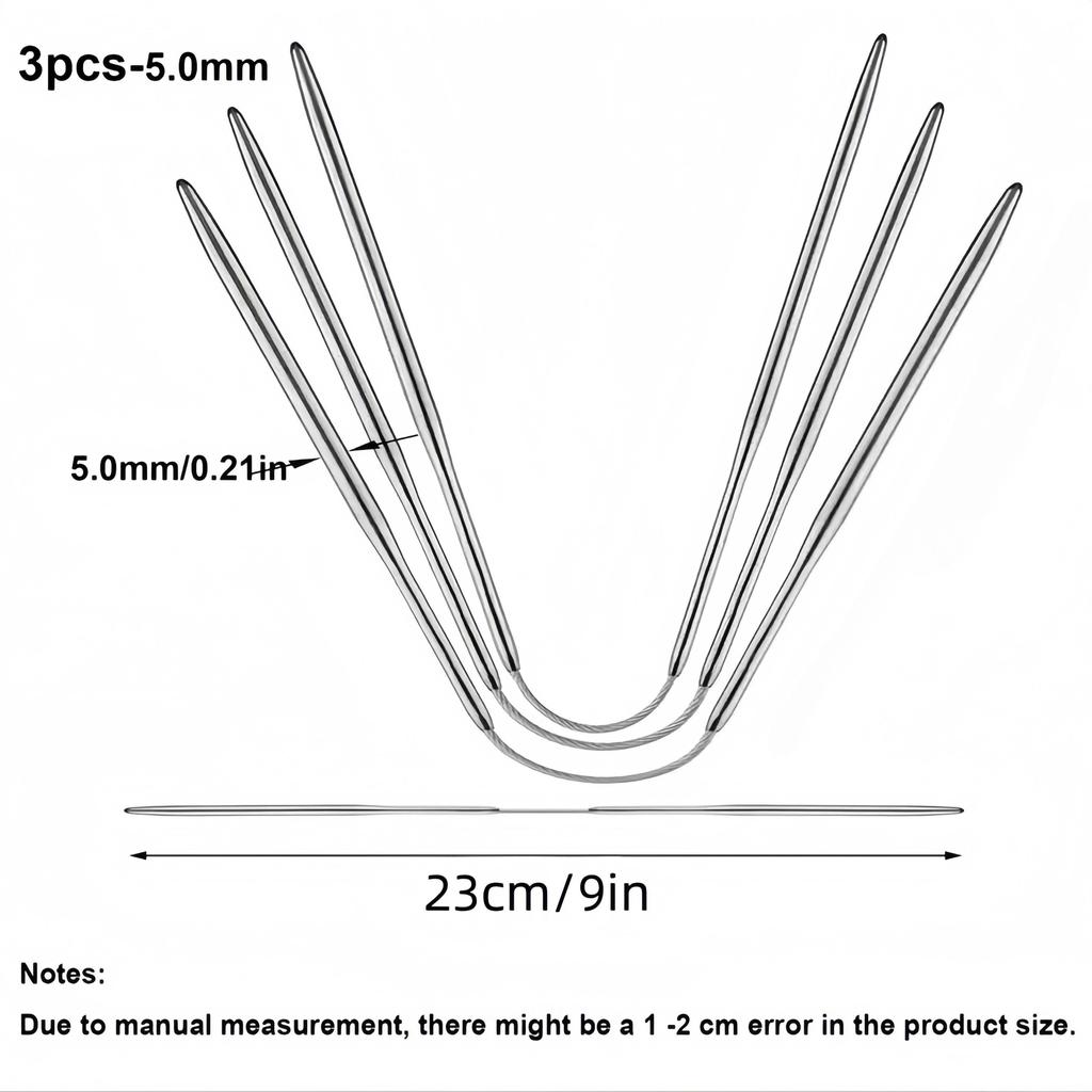 3 Stk./Set Flexible Stricknadeln mit Doppelspitze für Socken, Mützen, Fäustlinge, Handschuhe, Runde Stricknadeln Gut für Anfänger Metall-Sockennadeln