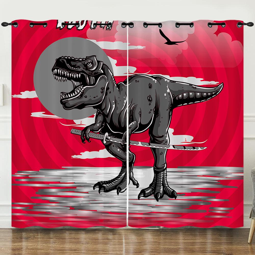 Curtain Dinosaur World 3D Digital Printing Blackout Curtain Punching
