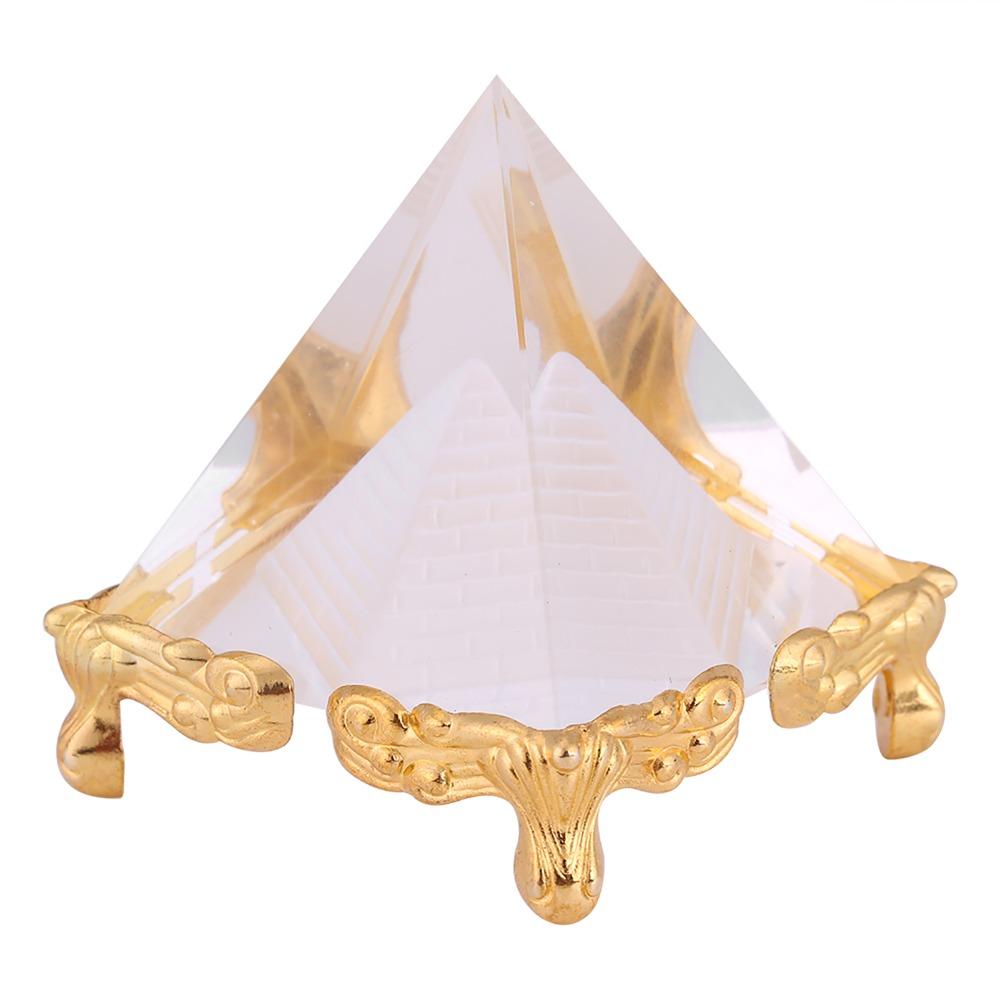 Gold Stand Crystal Pyramid Ornament Egyptian Meditation Crystal Pyramid Home Decor