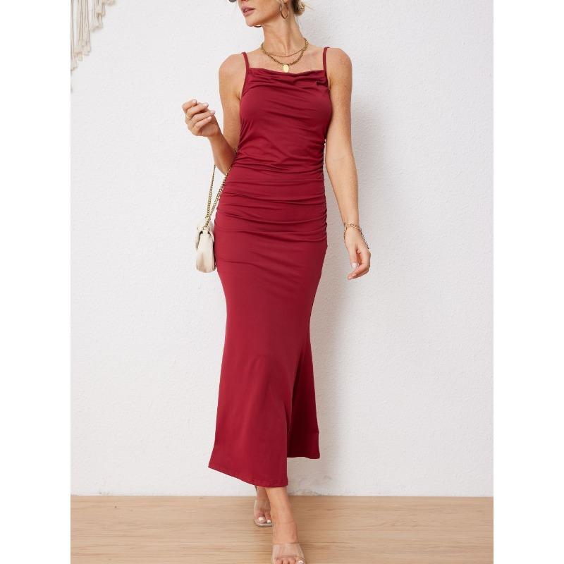 2025 Fashion Elegant Skinny Suspender Fishtail Dress Women Hip Wrap Bodycon Thin Holiday Bodycon Party Long Dress Female Solid Color Clothing
