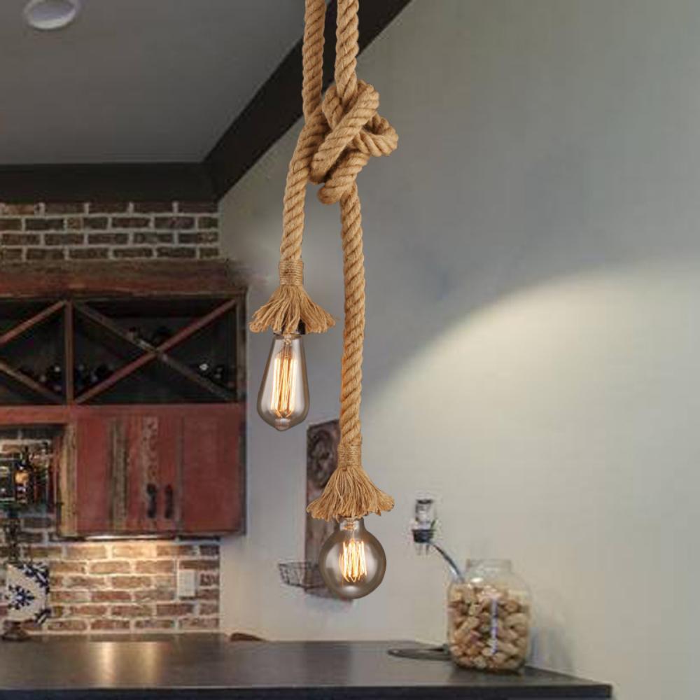 Edison E27 Vintage Chandelier Lamp American Retro Hemp Rope Pendant Light Industrial Hanging Lamps Creative Loft Home Decor