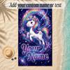 Unicorn Theme Soft Beach Towel Personalized Custom Name Text Towel Portable for Beach Pool Travel