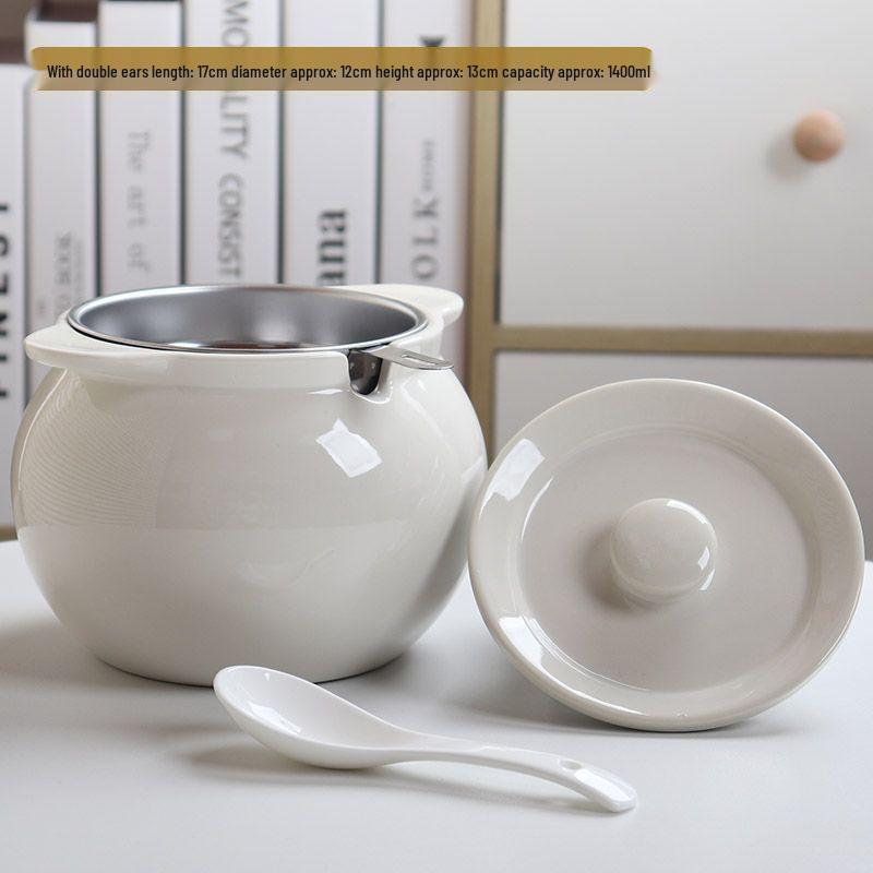 Ceramic Double-Handled Lard Jar with Lid - High-Temperature Resistant Kitchen Oil Storage Pot