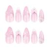 24 Pcs White French Tip Press On Nail Almond Shape Acrylic Nail Flowers Full Cover Stick On Nail 3D Bows False Nail