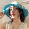 French Countryside Flower Color Blocked Grass Hat For Women Hollowed Out Fisherman Hat For Beach Sun Protection Shading Hat
