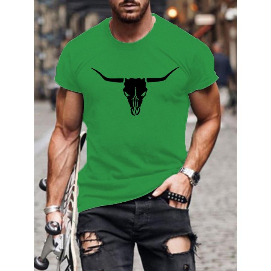 Men's Short Sleeve Bullhead Printed Crew Neck Breathable Fast Dry Sports Fashion T-Shirt
