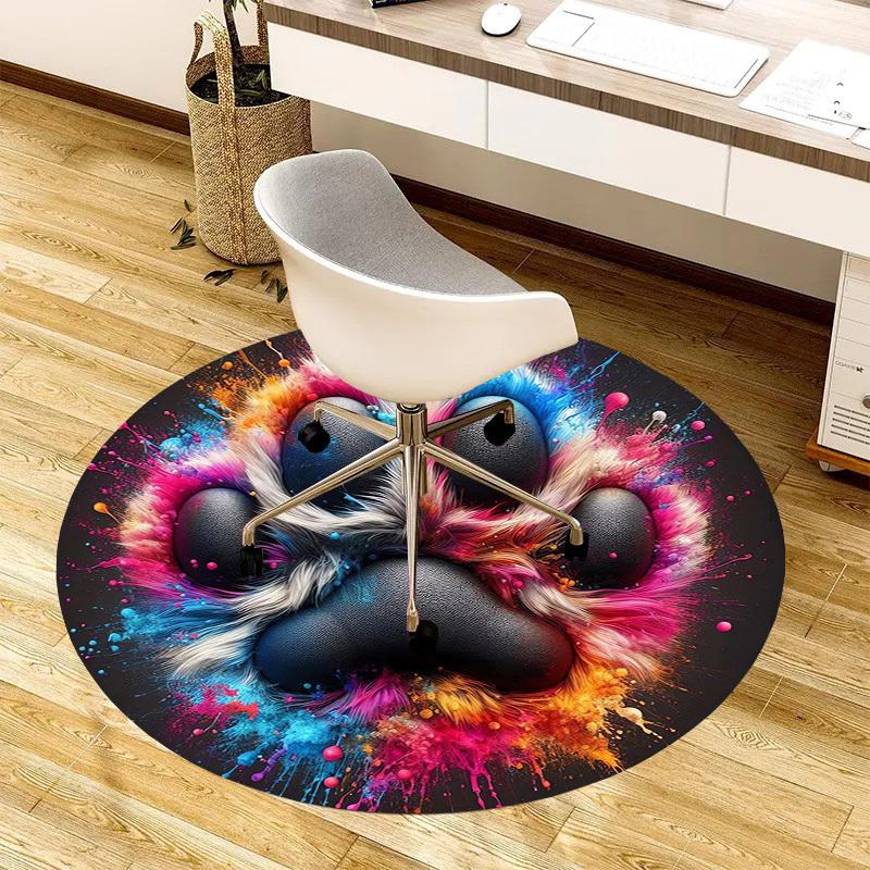 1pc Colorful Paw Print Round Carpet, Made of Polyester,Perfect for Decorating Office Chairs, Living Rooms,Vibrant Decorative Rug