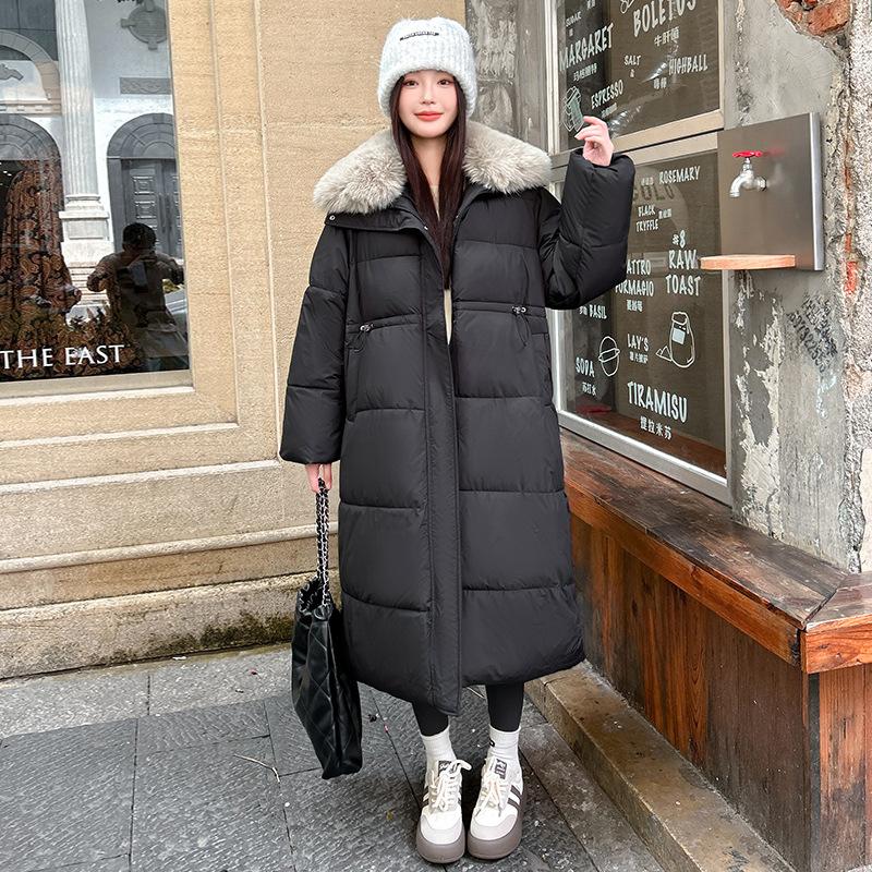 Winter new cotton-padded clothes, big fur collar, loose and long knee-length cotton clothes, thickened lapel collar women's coat.