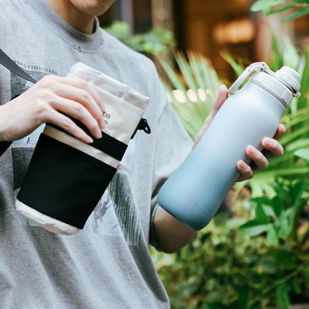 FLASCHE FLASCHE Wasserflasche, 750ml, mit Tragegurt, Leicht zu reinigen, Leicht zu halten, 0,75L Sportflasche, Isoliert, Thermoskanne, mit Flaschenhalter, Grau