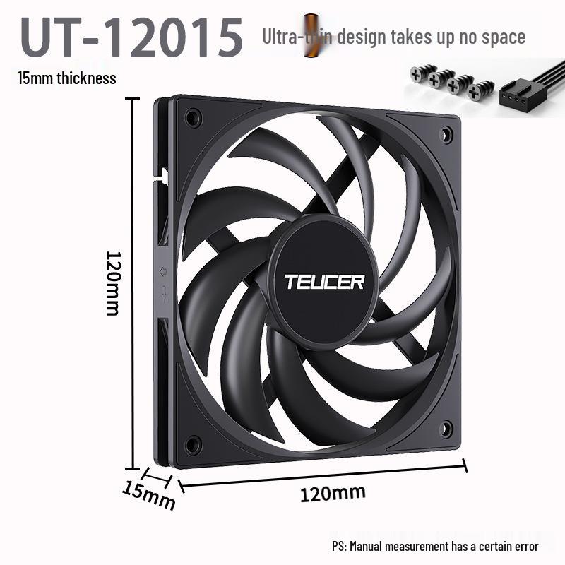 TEUCER 12015 15mm Leiser Schwarzer Desktop-PC-Lüfter mit Temperaturregelung