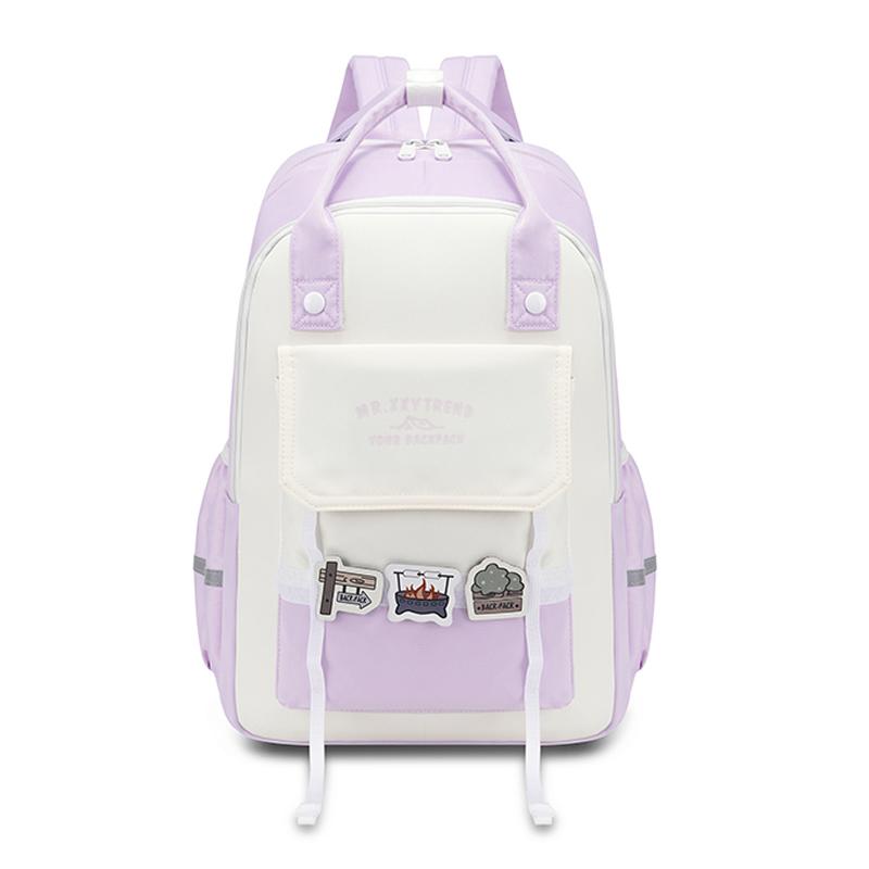 Women's Color Block Backpack Large Capacity Middle School Student Schoolbag