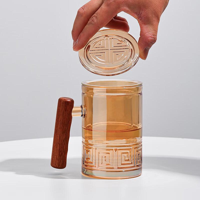 Wuzuo Office Tea Brewing Glass Cup with Wooden Handle and Strainer