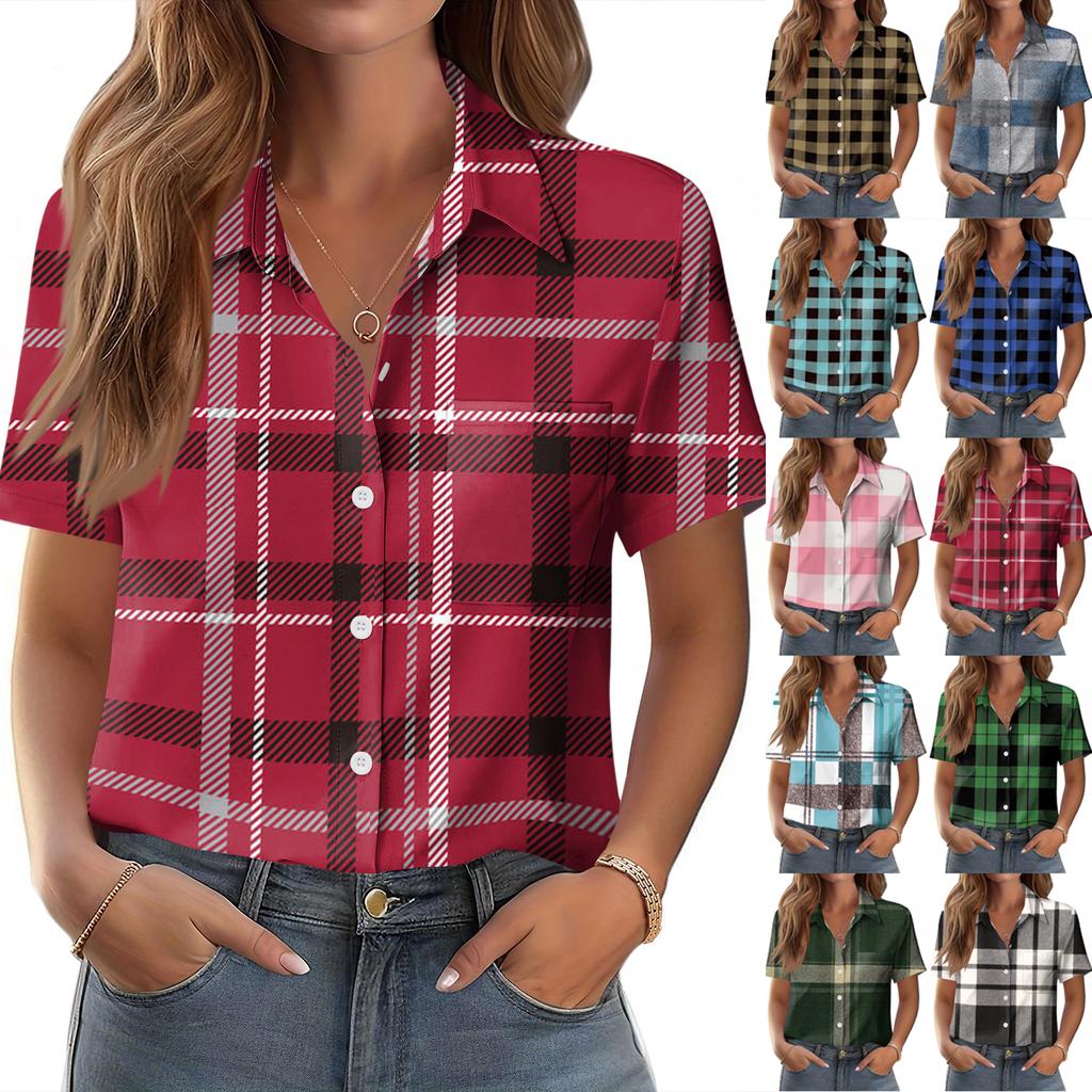 Women Blouses Short Sleeve Button Down Shirts Business Casual Dressy Work Tops Summer Spring Clothes