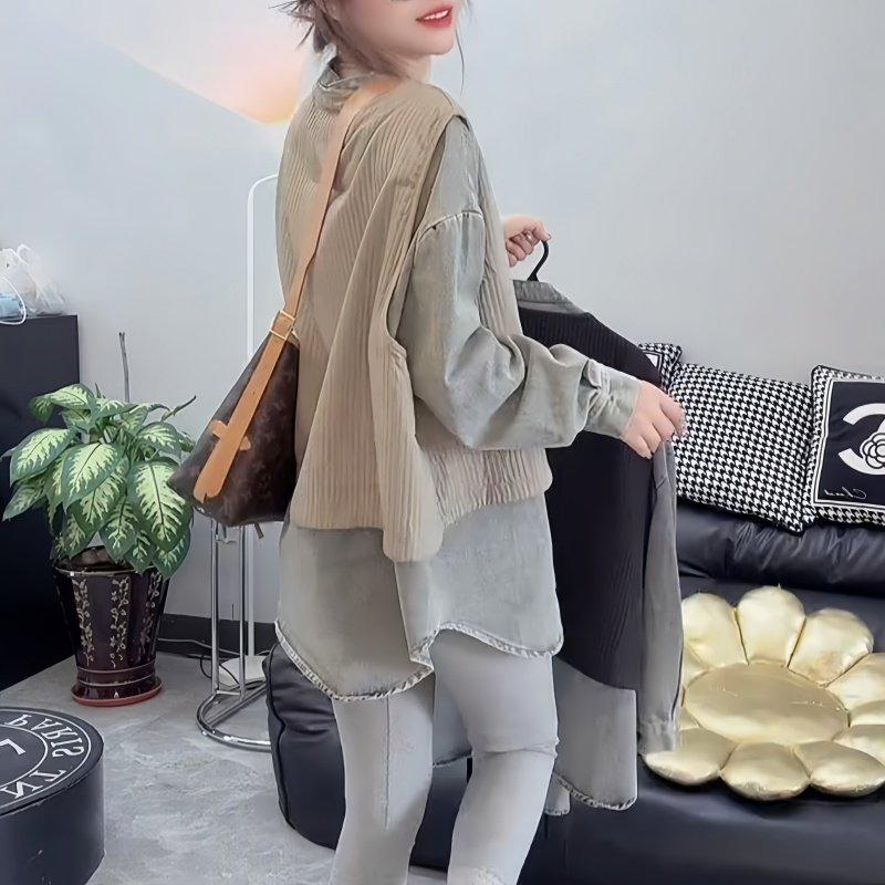 

Женский корейский стиль, комплект из двух предметов: Куртка с длинным рукавом и персонализированный жилет для моды Весна/Осень 2026 3XL (for 160-180 jin)