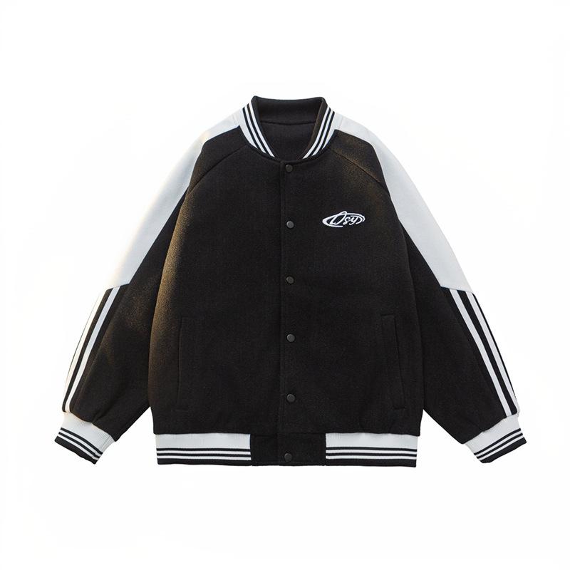 Dopamine Baseball Collar Jacket for Men and Women In The Same Style Spring and Autumn New Hong Kong Style Striped Couple Jacket