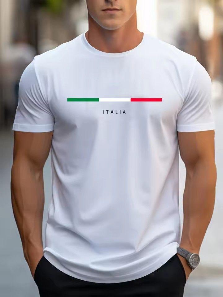 Unisexs Summer Fashion Casual Loose Largesized Italian Patterned Printed Sports Roundneck Shortsleeved Tshirt Top