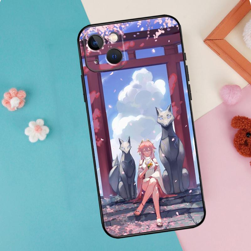 Yae Miko Genshin Impact Phone Case For iPhone 16 15 14 12 11 13 Pro Max Plus Mini XR 16e Funda Silicone Back Cover