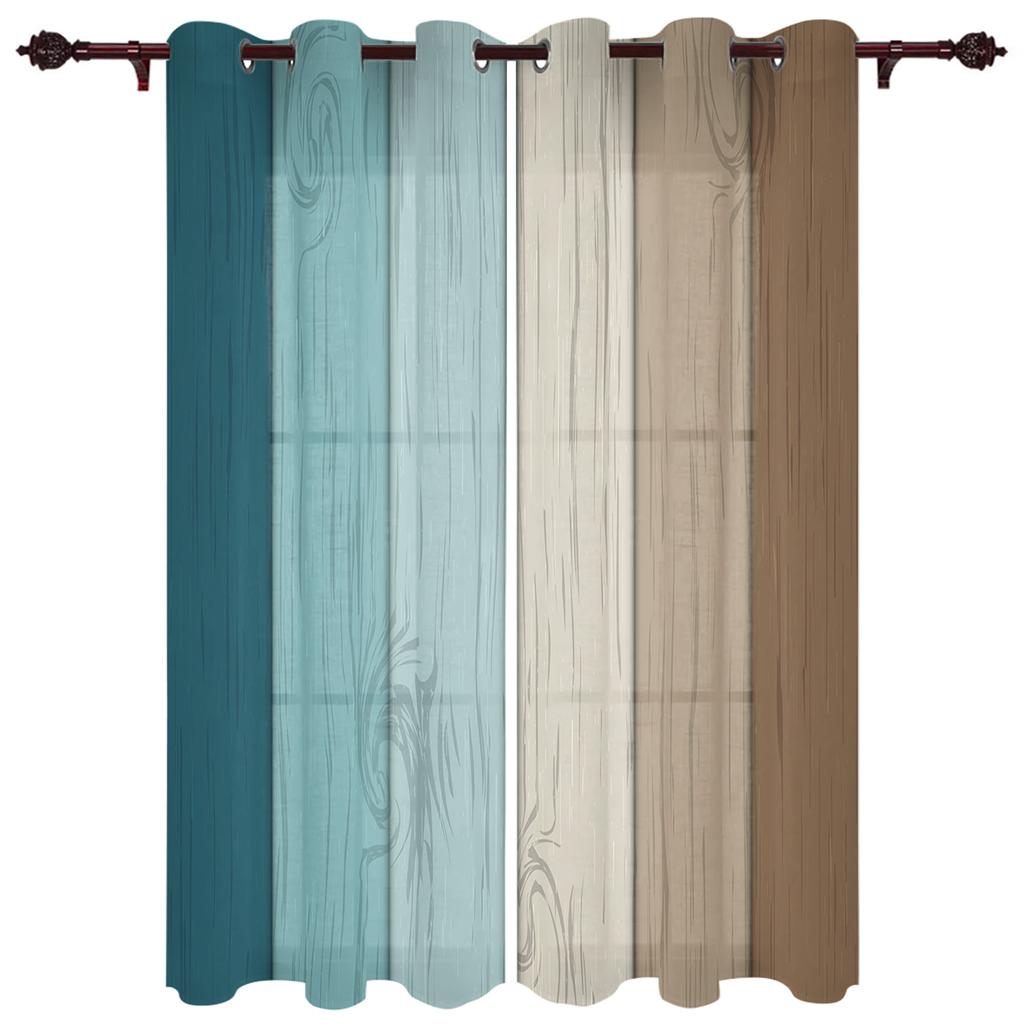 Window Curtains for Living Room Retro Yellow Gray Gradient Wood Grain Curtains for Child Bedroom Kitchen Decor Blinds Drapes
